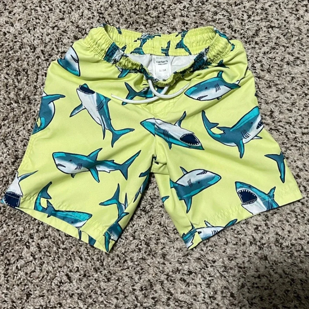 Carters Child of Mine Boys Shark Swim Trunks Neon Yellow Blue‎ 5T 5A 6R185710